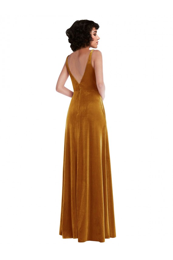 Stretch Velvet Trumpet Long Sleeveless V-Back Semi Formal Evening Dress / Prom Dress / Bridesmaid Dress Barrie