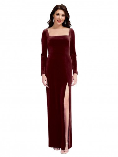 Stretch Velvet A-Line Long Long Sleeves Low Back Prom Dress / Bridesmaid Dress Barrie