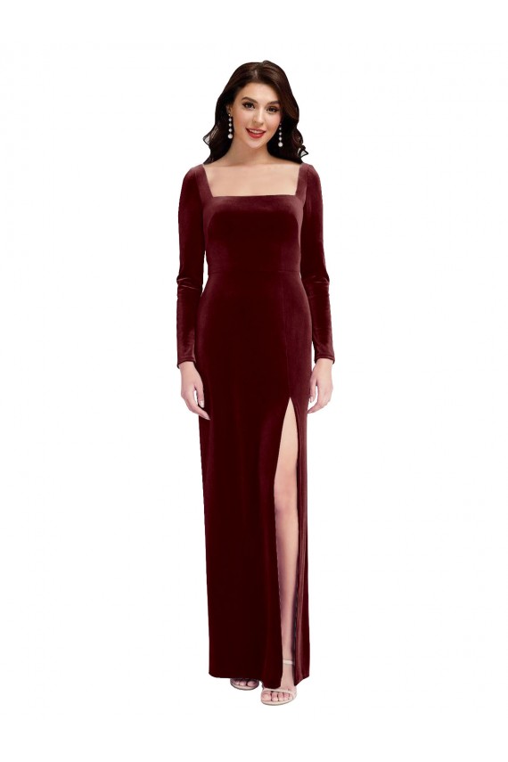 Stretch Velvet A-Line Long Long Sleeves Low Back Prom Dress / Bridesmaid Dress Barrie