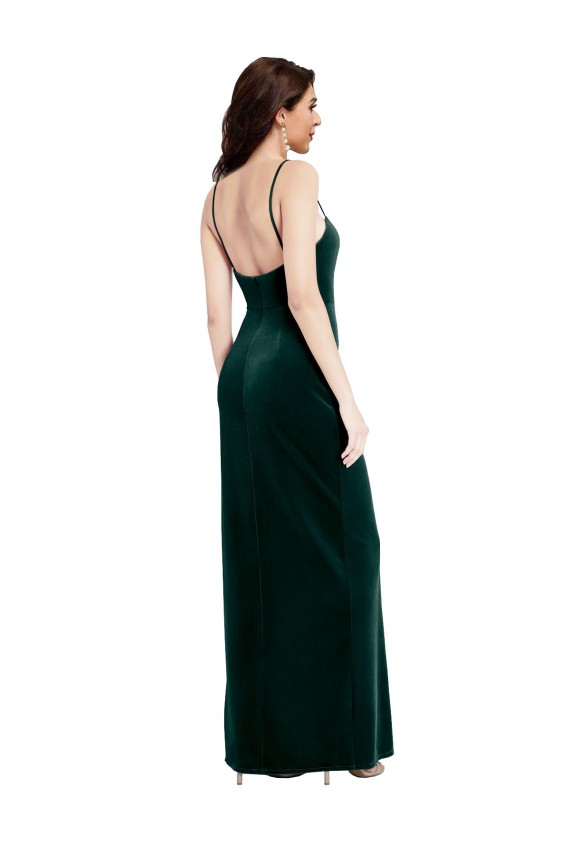 Stretch Velvet Sheath Long Sleeveless Low Back Prom Dress / Bridesmaid Dress Barrie