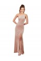 Stretch Velvet Sheath Long Sleeveless Front Slit Prom Dresses Barrie