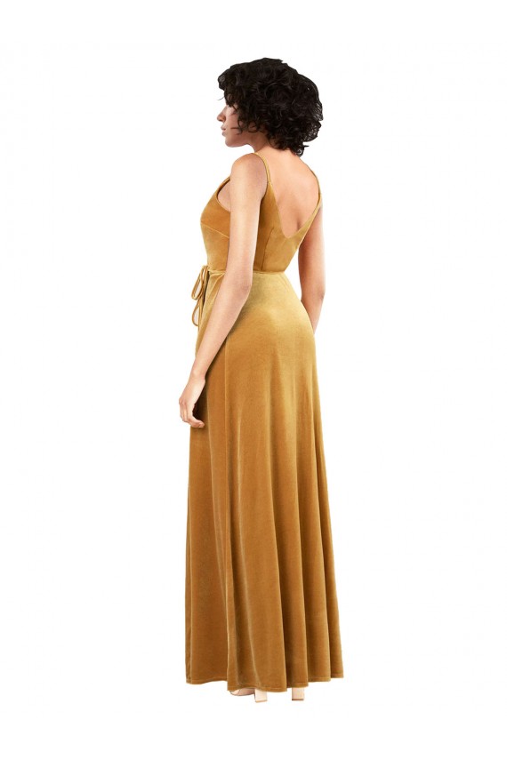 Stretch Velvet Column Long Sleeveless V-Back Black Tie Evening Gown / Prom Dress / Bridesmaid Dress Barrie