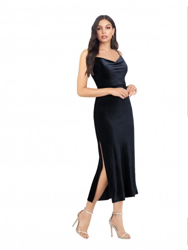 Stretch Velvet Column Midi Length Sleeveless Low Back Formal Evening Gown / Prom Dress / Bridesmaid Dress Barrie