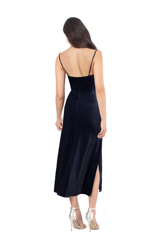 Stretch Velvet Column Midi Length Sleeveless Low Back Formal Evening Gown / Prom Dress / Bridesmaid Dress Barrie