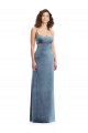 Stretch Velvet Sheath Long Sleeveless Low Back Dusty Blue Prom Dresses Barrie