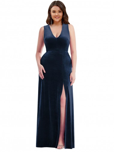 Stretch Velvet Sheath Long Sleeveless Formal Plus Size Evening Gown / Prom Dress / Bridesmaid Dress Barrie