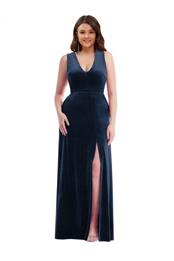 Stretch Velvet Sheath Long Sleeveless Formal Plus Size Evening Gown / Prom Dress / Bridesmaid Dress Barrie