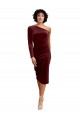 Stretch Velvet A-Line Midi Length Long Sleeves Burgundy Prom Dresses Barrie