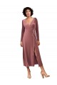 Stretch Velvet A-Line Midi Length Long Sleeves Black Tie Prom Dress / Bridesmaid Dress Barrie