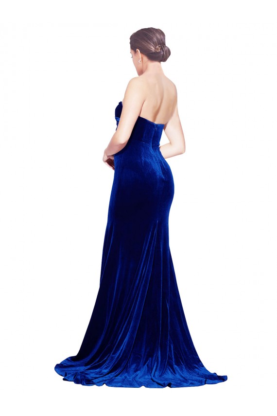 Stretch Velvet Mermaid Sweep Train Sleeveless Low Back Front Slit Prom Dresses Barrie