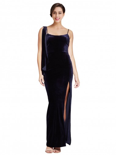 Stretch Velvet Sheath Long Sleeveless Low Back High Side Slit Prom Dresses Barrie