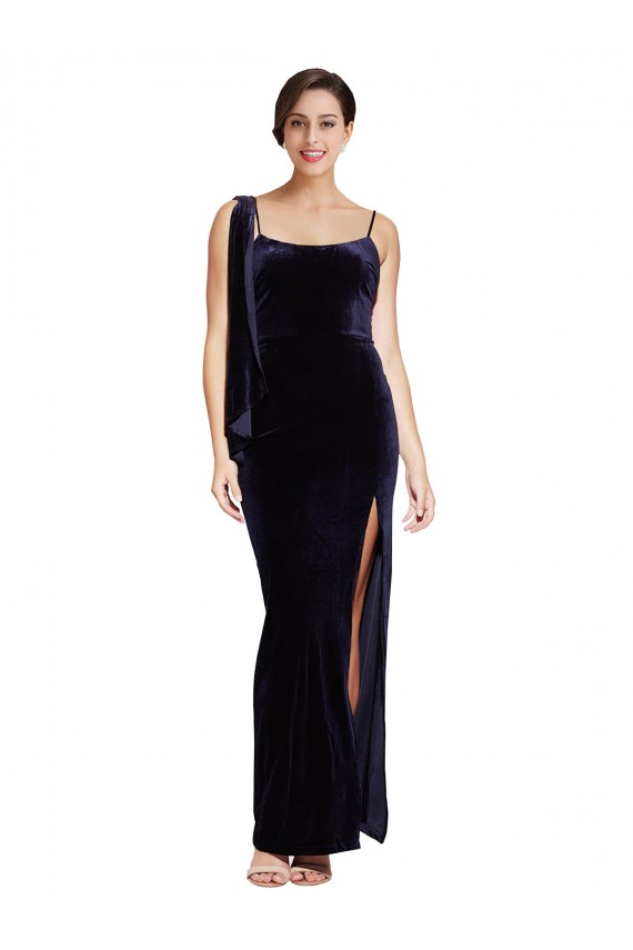 Stretch Velvet Sheath Long Sleeveless Low Back High Side Slit Prom Dresses Barrie