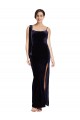 Stretch Velvet Sheath Long Sleeveless Low Back High Side Slit Prom Dresses Barrie