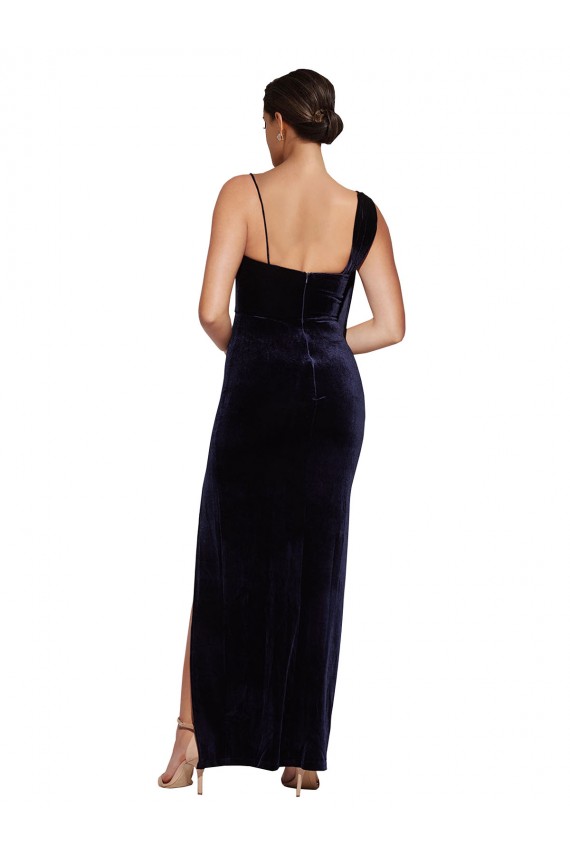 Stretch Velvet Sheath Long Sleeveless Low Back High Side Slit Prom Dresses Barrie