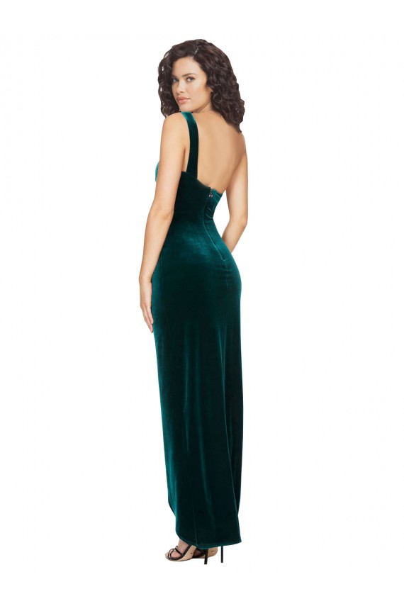 Stretch Velvet Sheath Long Sleeveless Low Back High Low Evening Gown / Prom Dress / Bridesmaid Dress Barrie
