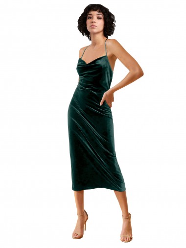 Stretch Velvet Sheath Midi Length Sleeveless Criss Cross Open Back Formal Dress / Bridesmaid Dress Barrie