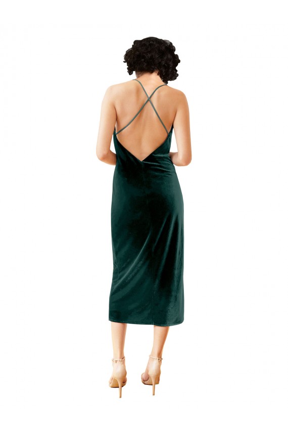 Stretch Velvet Sheath Midi Length Sleeveless Criss Cross Open Back Formal Dress / Bridesmaid Dress Barrie