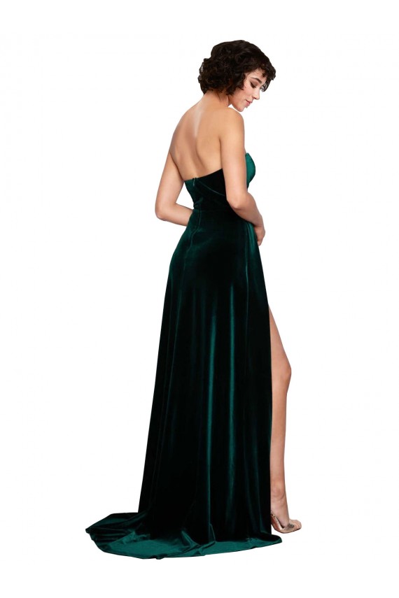 Stretch Velvet A-Line Sweep Train Sleeveless Low Back Semi Formal Evening Dress / Prom Dress / Bridesmaid Dress Barrie